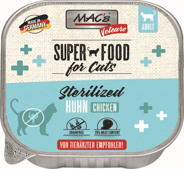 Hrana umeda pisici MACs Sterilized Cat Chicken, 100g, 68% pui, merisoare, ulei somon image 0