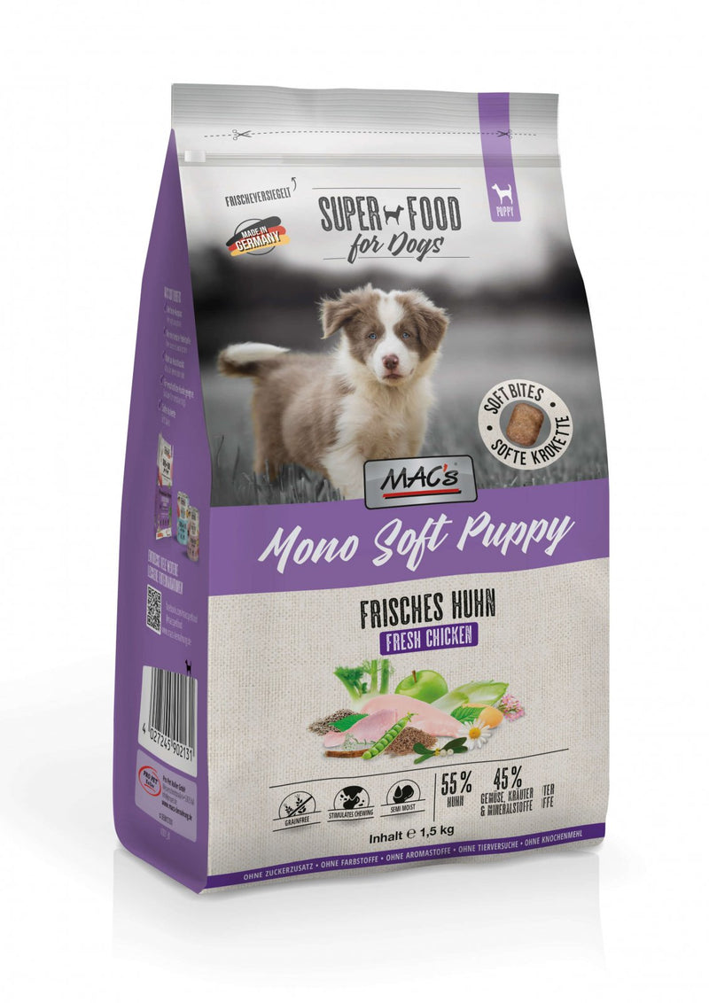 Hrana caini MAC's Dog Mono Soft Puppy 4156, pui proaspat, 1.5kg, fara aditivi, catei in crestere image 0
