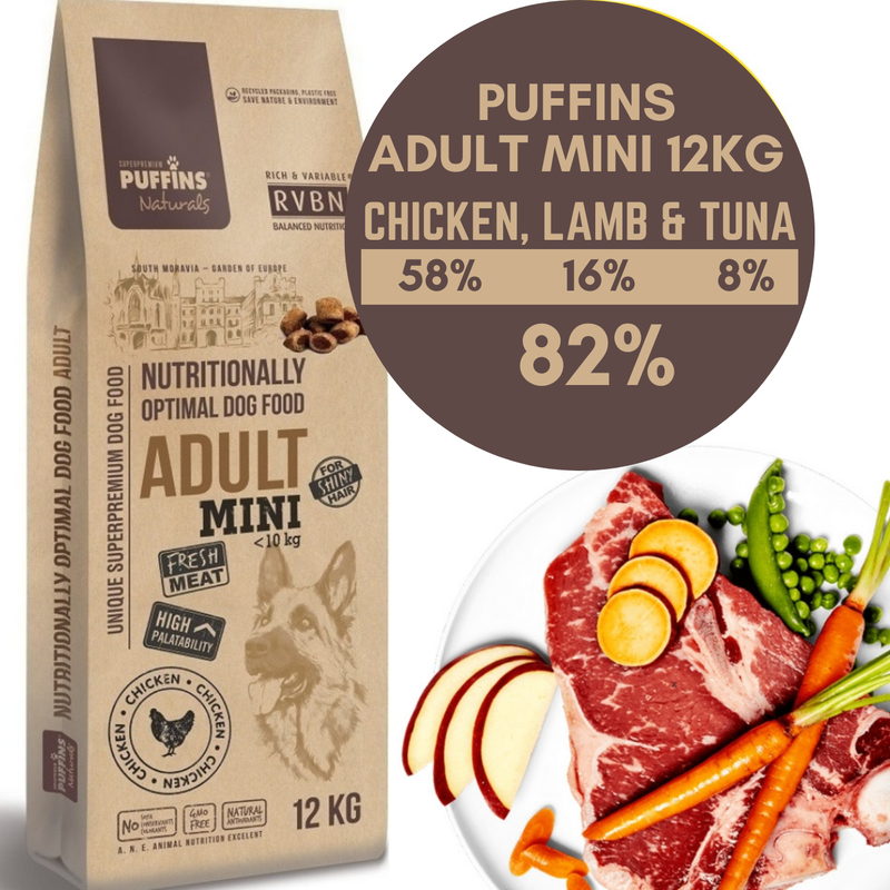 Hrana caini PUFFINS Naturals Mini 16167, pui 58%, miel 14%, 12kg, rase mici image 0