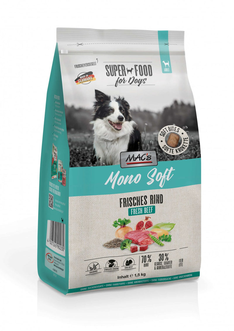 Hrana caini MAC's Dog Mono Soft Beef, 1.5 kg, 70% carne vita, 23.5% proteine, moale image 0