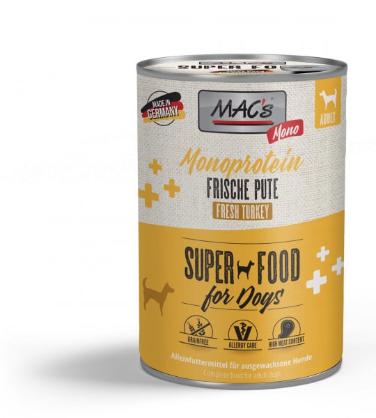 Hrana umeda caini MACs Dog Mono Fresh Turkey, 93.7% curcan, fara cereale, 400g image 0