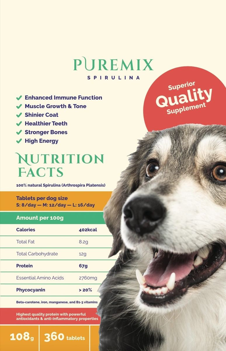 Supliment Caini PUREMIX Spirulina Naturala, 360 tablete, Proteine 90%, Antioxidanti image 0
