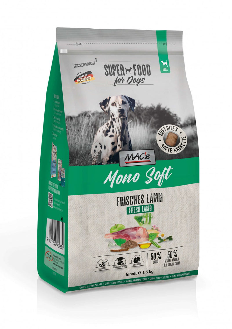 Hrana caini MACs Dog Mono Soft, 1.5 kg, 50% miel proaspat, 26% proteine, granule naturale image 0