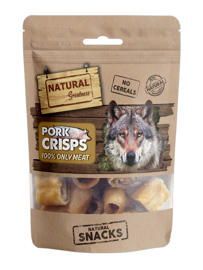 Recompensa caini Natural Greatness Pork Crisps, sorici porc, hipoalergenica, 54% proteine, 70g image 0