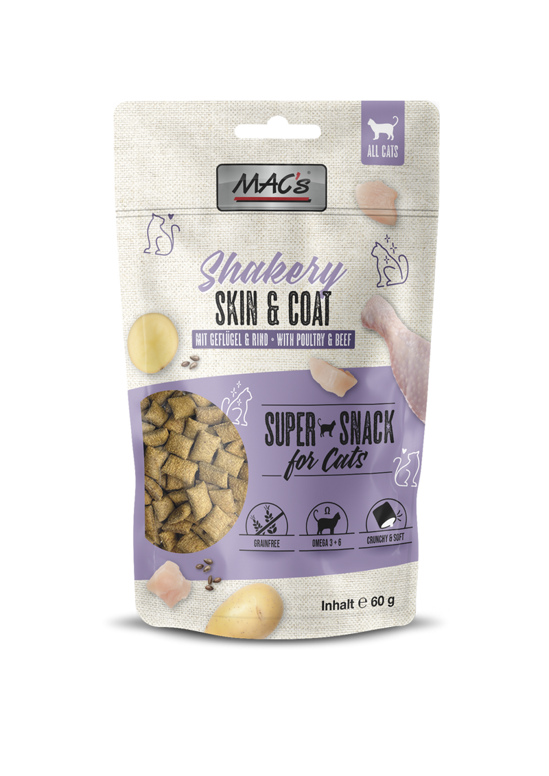 Recompense pisici MAC's Shakery SkinCoat, 60g, carne pasare vita somon, 35% proteine image 0