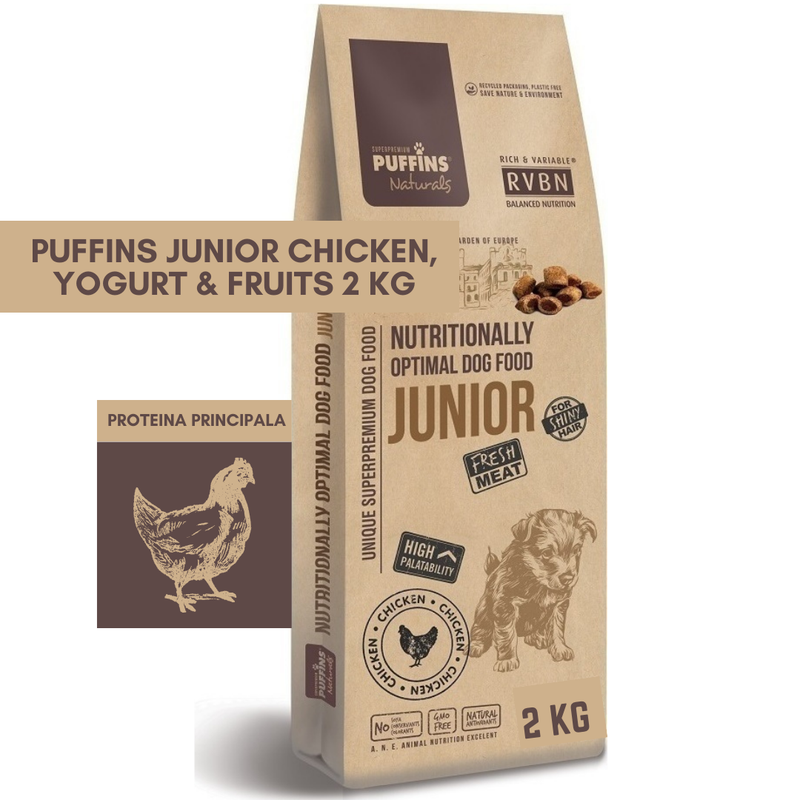 Hrana caini PUFFINS Naturals 16179, pui, juniori, 30% proteina, 2 kg image 0