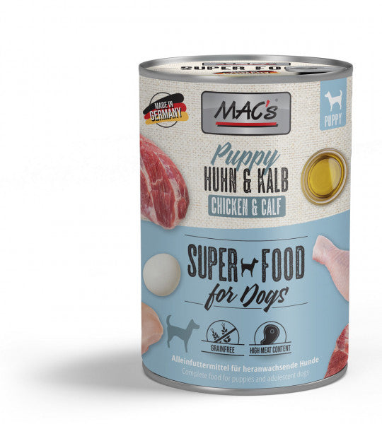 Hrana umeda caini MACs Dog Puppy 918, pui 68.2%, vitel 30.5%, 400g image 0