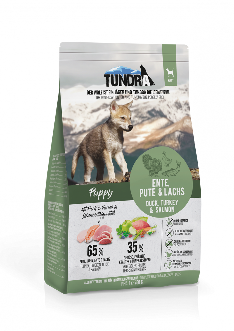 Hrana uscata caini TUNDRA 16104, Puppy, 65% proteine, Curcan Pui Rata Somon, 750g image 0