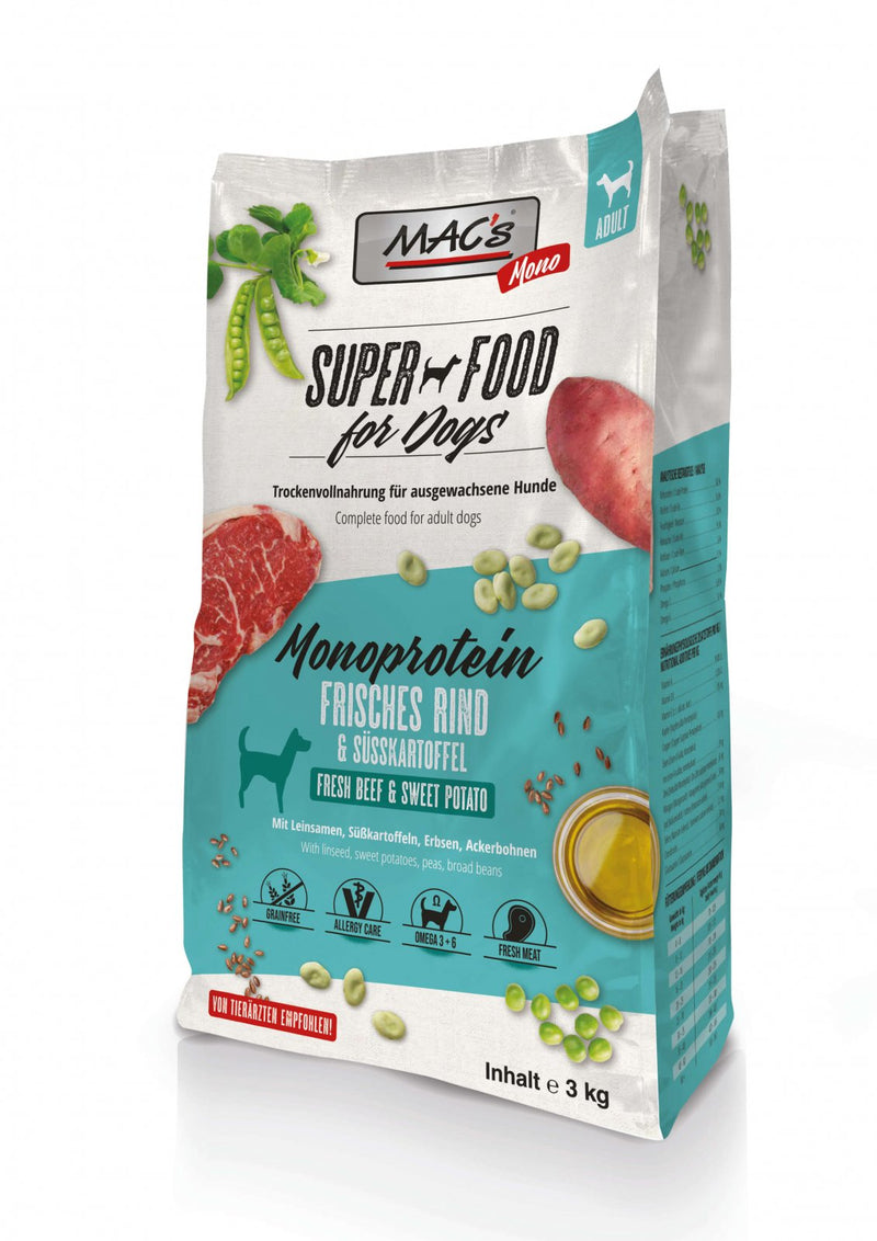 Hrana uscata caini MACs Dog Mono Beef 3kg, hipoalergenica, 47% carne vita, cartofi dulci image 0