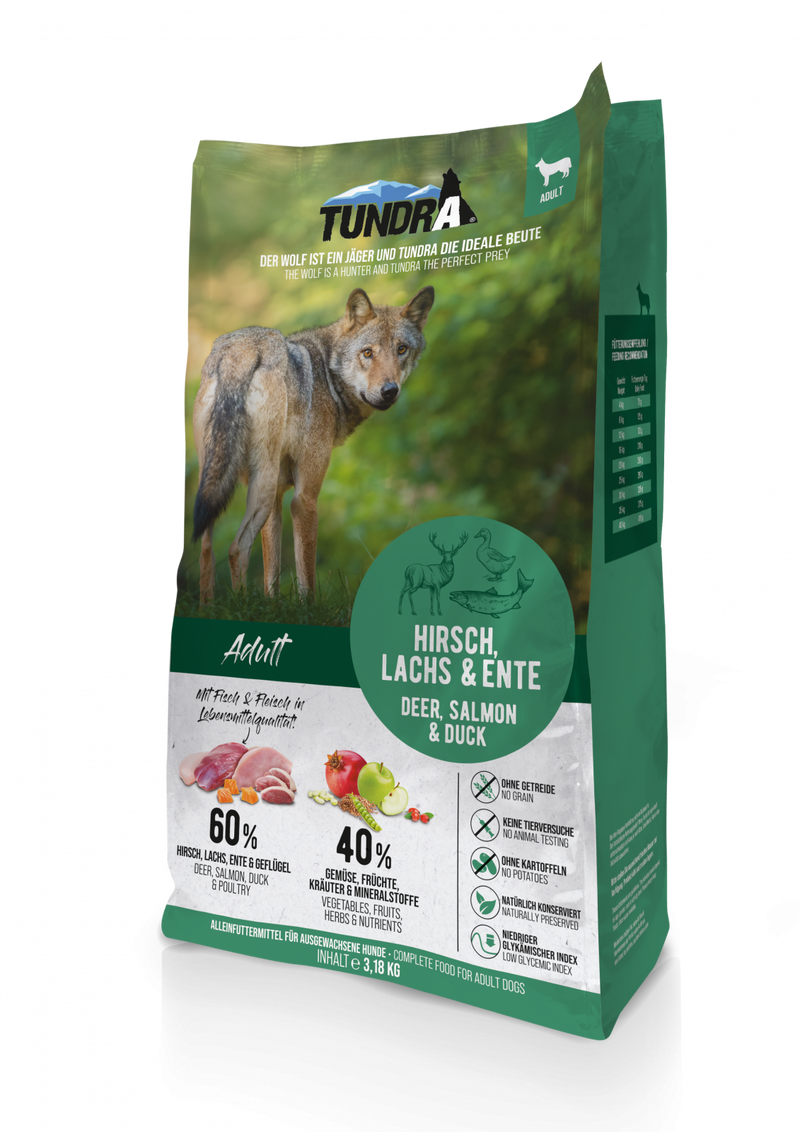 Hrana Uscata Caini TUNDRA 16152, carne caprioara, somon, rata, 29% proteine, 3.18kg image 0