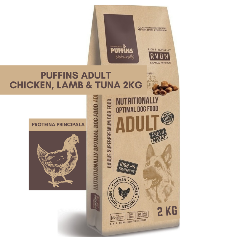 Hrana caini Puffins Naturals 16169, Adult Medium, 2kg, pui miel ton, 58% carne image 0