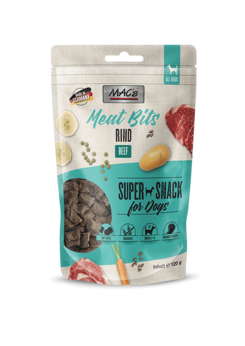 Snack caini MAC's Meat Bits 9612, carne vita 82.5%, fara cereale, 120g image 0