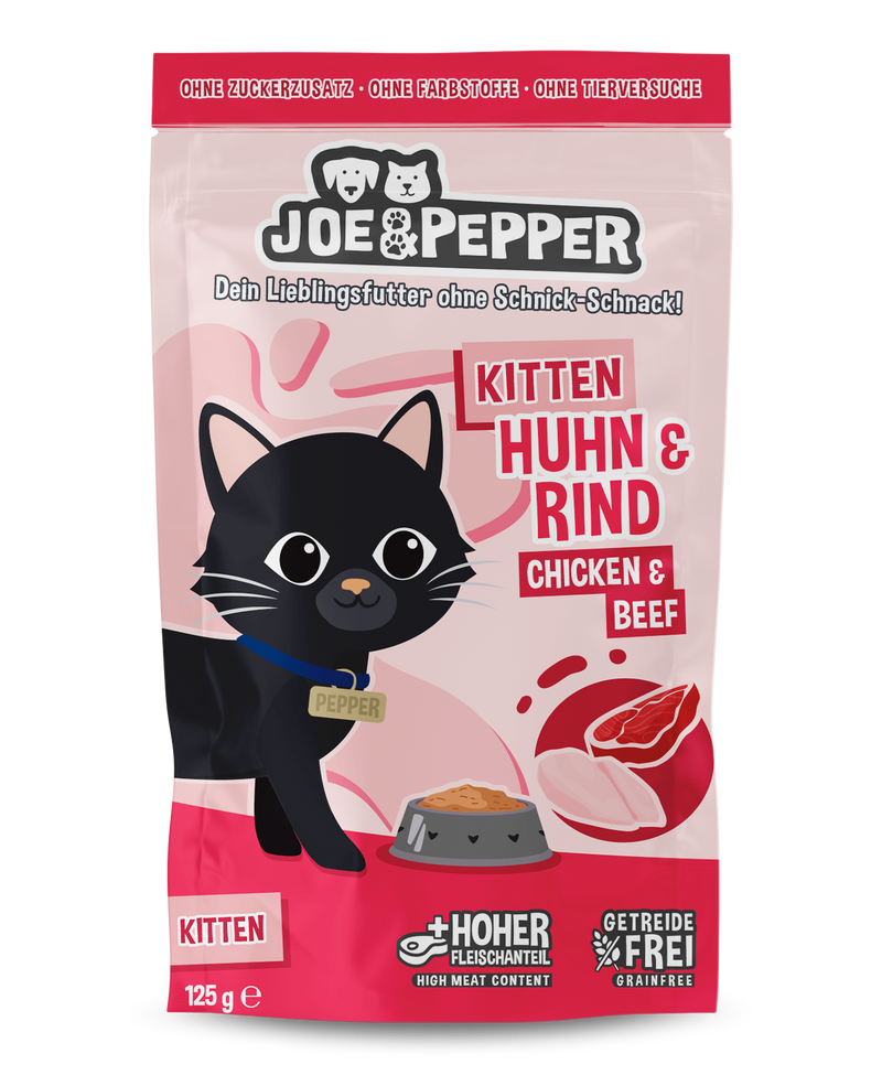 Joe and Pepper Pouch Kitten Chicken Beef 125g (Pui si Vita)