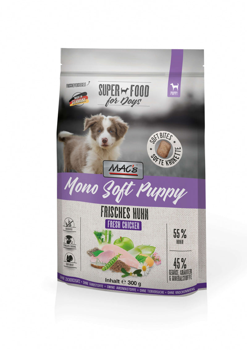 Hrana uscata caini MAC's Dog Mono Soft Puppy, pui 55.5%, proteine 26%, 300g image 0