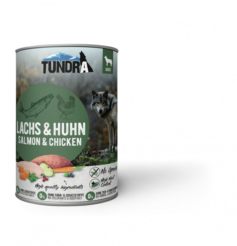 Hrana caini umeda TUNDRA Dog Somon Pui, 400g, 68.9% pui, 18% somon, adulti image 0