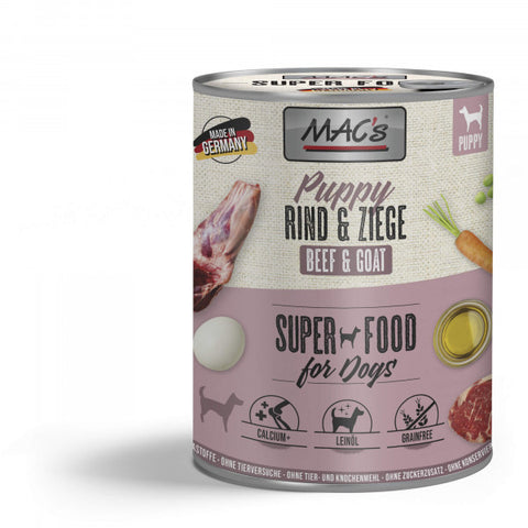 Hrana umeda caini MACs Dog Puppy Vita Capra 800g, 73.7% vita, 17% capra, pui de caine image 0