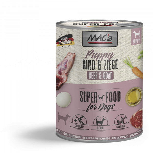 Hrana umeda caini MACs Dog Puppy Vita Capra 800g, 73.7% vita, 17% capra, pui de caine image 0