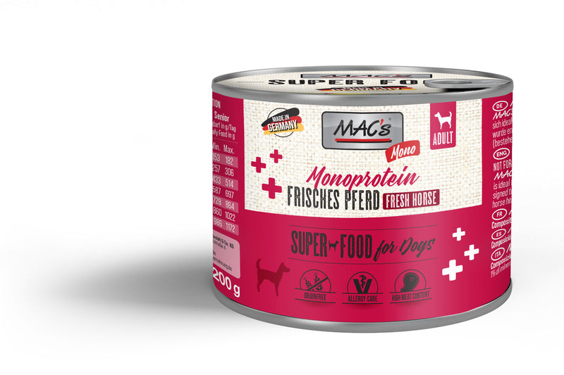 Hrana umeda caini MAC's Dog Mono Fresh Horse 200g, 99% carne cal, fara cereale, hipoalergenica image 0