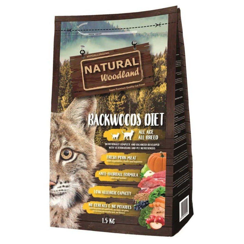 Hrana uscata pisici Natural Woodland ASD72PO5B, 1.5 kg, 40% proteina, carne porc, fara aditivi artificiali image 0