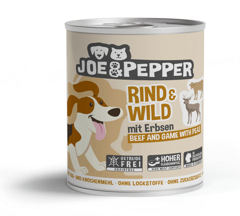 Hrana umeda caini Joe Pepper, carne vita si vanat, 800g, 74% vita, 21% vanat, 10.6% proteina image 0