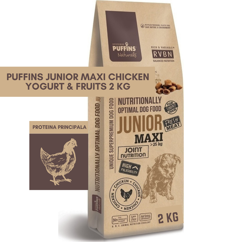 Hrana Caini PUFFINS Naturals 16178, Junior Large, Pui 59%, 2kg, Ingrediente naturale image 0