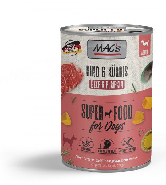 Hrana umeda caini MAC's Dog Beef, 93.6% carne vita, 5% dovleac, 0.4 kg image 0