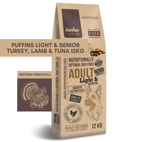 Hrana uscata caini PUFFINS Naturals 16172-7263, Senior Light, Curcan, 12 kg, 29% proteine image 0