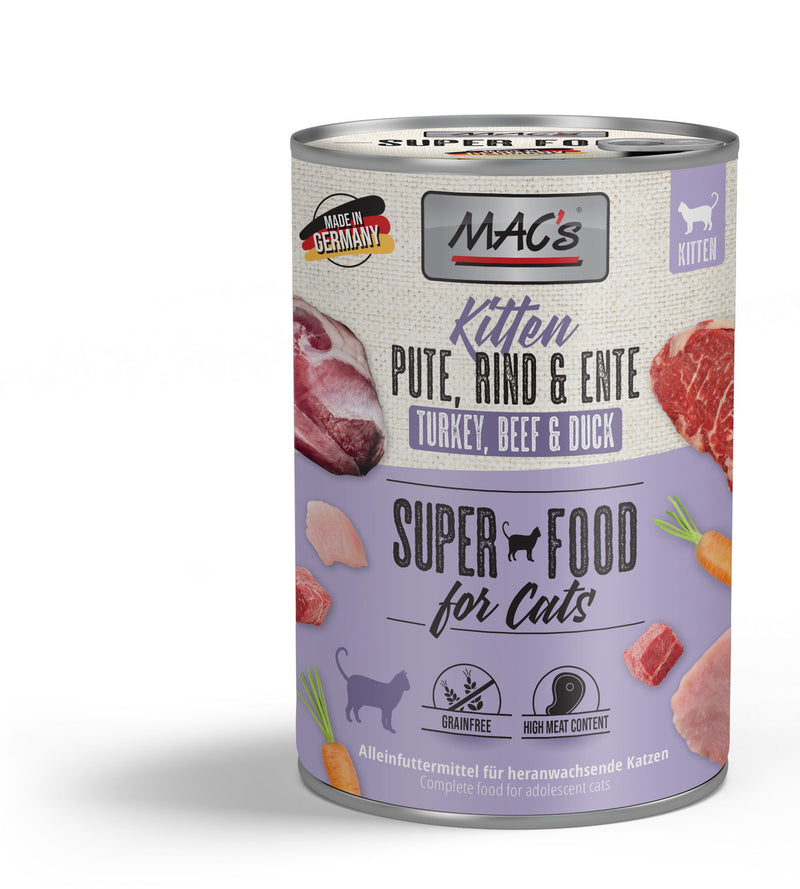 Hrana umeda pisici MACs Cat Kitten, curcan, vita, rata, 400g image 0