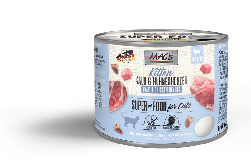 Hrana umeda pisici MAC's Kitten, inimi de vitel, pui, fara cereale, 200g image 0