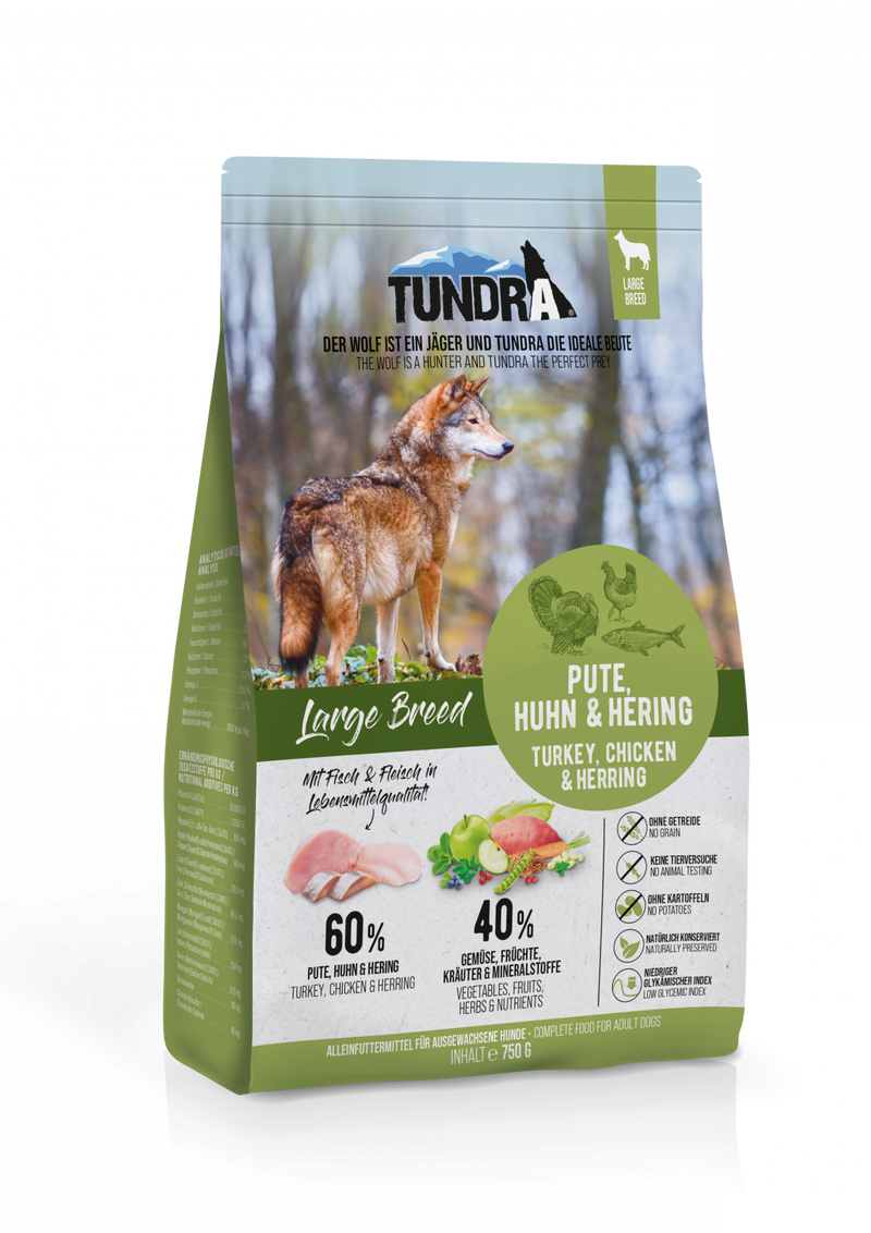 Hrana caini uscata TUNDRA Large Breed, Curcan, Pui, Hering, 31% Proteine, 17% Grasimi, 750g image 0