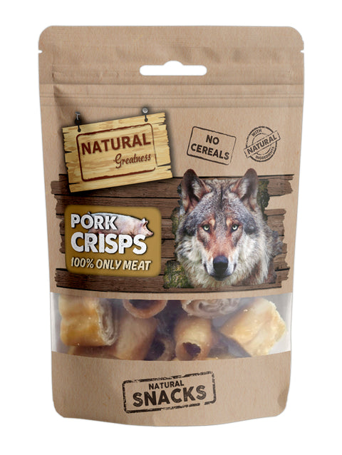 Recompensa caini Natural Greatness Pork Crisps, sorici porc, hipoalergenica, 54% proteine, 70g image 0