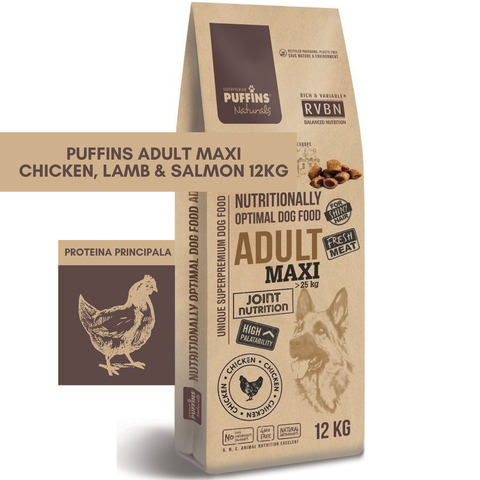 Hrana Uscata Caini PUFFINS Naturals 16174-9707, Adult Large, Pui Miel Somon, 12kg image 0