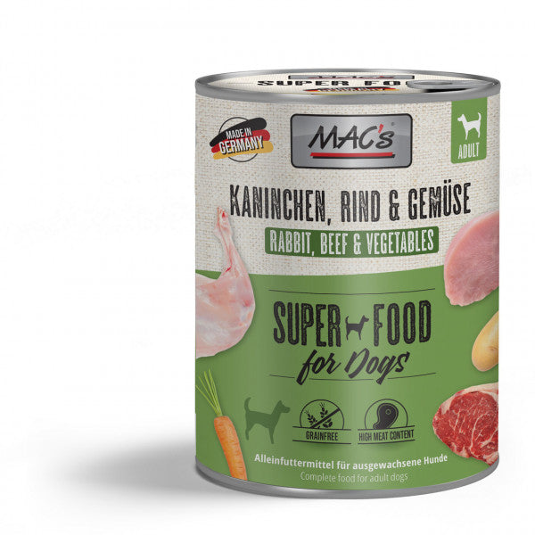 Hrana umeda caini MAC's 908, vita, iepure, legume, 800g, fara aditivi image 0