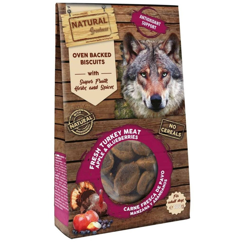 Biscuiti caini Natural Greatness 36408, hipoalergenici, curcan 50.5%, mere afine, 368 kcal image 0