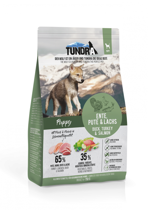 Hrana uscata caini TUNDRA 16104, Puppy, 65% proteine, Curcan Pui Rata Somon, 750g image 0