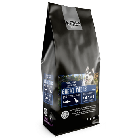 Hrana uscata caini BLACK CANYON Pastrav si Rata, 1,5 kg