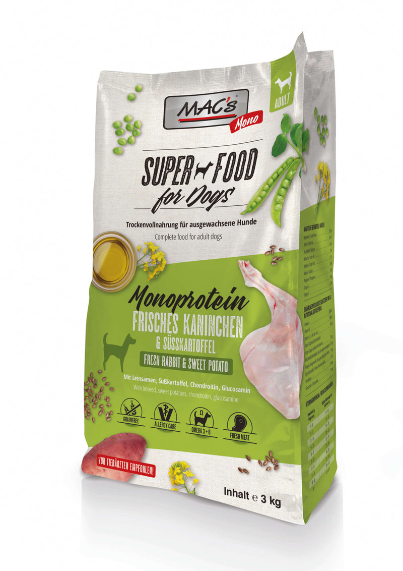Hrana uscata caini MAC's Mono 90334, iepure 42%, hipoalergenica, cartofi dulci 26%, 3kg image 0