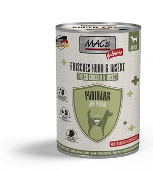 Hrana caini MAC's Dog Vetcare Low Purine, pui proaspat, insecte, 400g, hipoalergenica