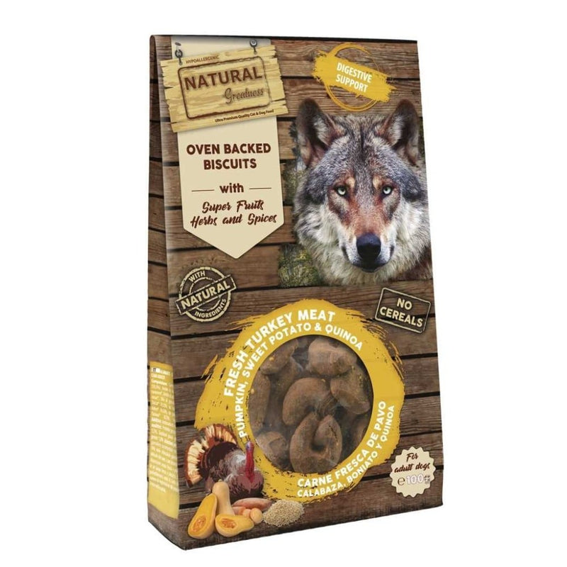 Biscuiti caini Natural Greatness 36406, curcan, hipoalergenici, fara cereale, 100g image 0