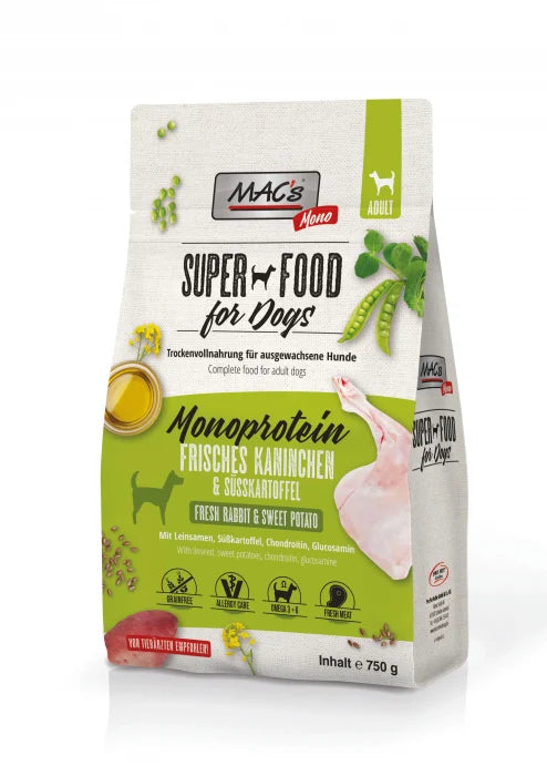 Hrana uscata caini MACs Dog Mono fresh Rabbit, 750g, 42% iepure, 26% cartofi dulci, fara cereale image 0