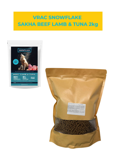 Hrana caini Snowflake Sakha Puppy Adult, vita miel ton, Sensitive, 2kg image 0