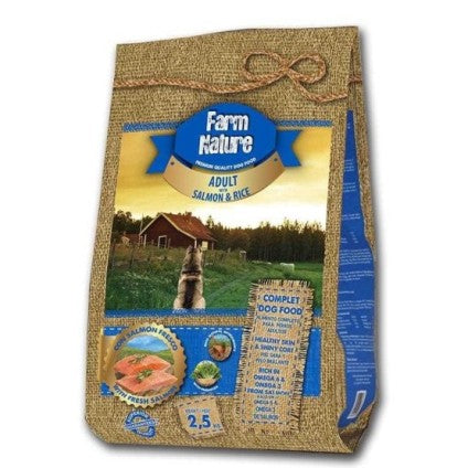 Hrana uscata caini Farm Nature Somon Orez, 2.5kg, 34% carne, Omega 3, Omega 6 image 0