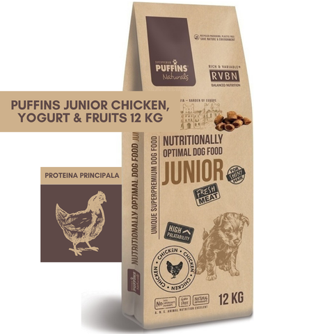 Hrana caini PUFFINS Naturals Junior 16185, pui iaurt fructe, 12kg, 30% proteine image 0