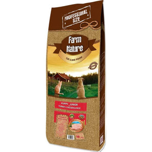 Hrana caini Farm Nature Puppy 36260, pui curcan, 38% carne, 30% proteine, 18 kg