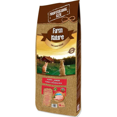 Hrana caini Farm Nature Puppy 36260, pui curcan, 38% carne, 30% proteine, 18 kg
