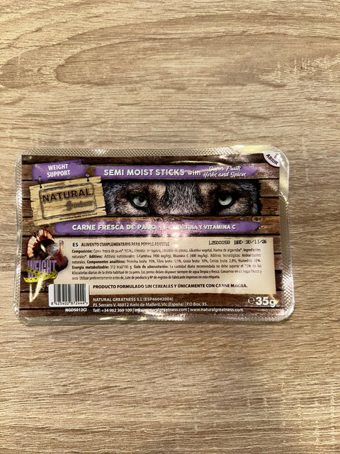 Sticks-uri caini Natural Greatness Mini Snack Weight Support, curcan 60%, hipoalergenic, fara cereale image 0