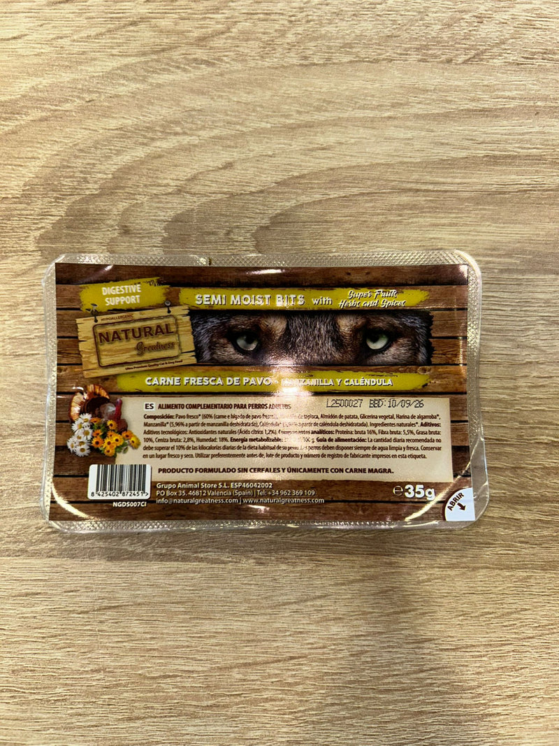 Recompense caini Natural Greatness Mini Snack Digestive Support, semi moi, curcan, 35g image 0