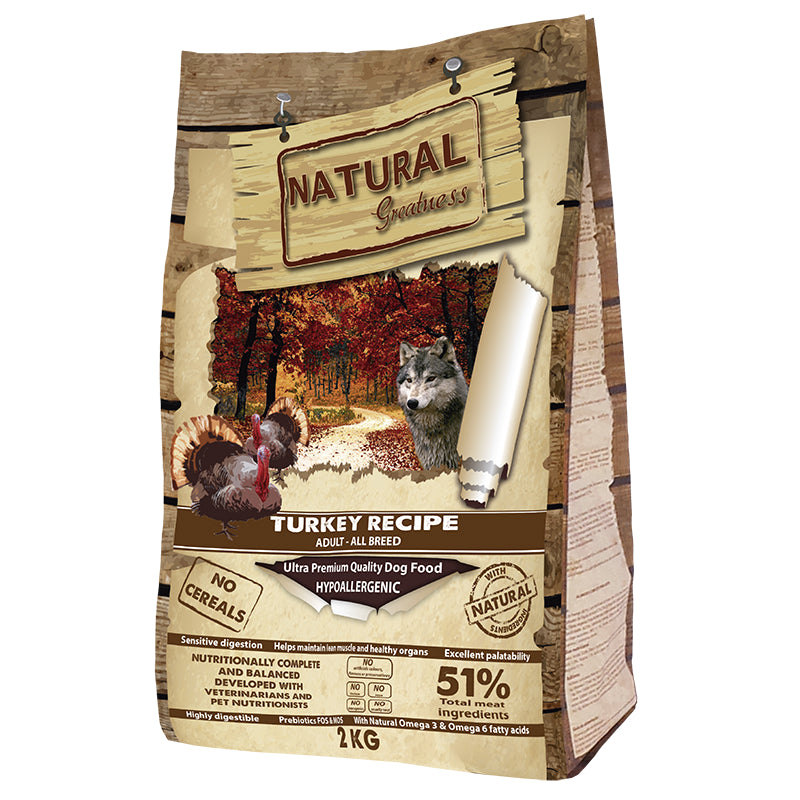 Hrana caini Natural Greatness, curcan, hipoalergenica, fara cereale, 28% proteine, 2kg image 0