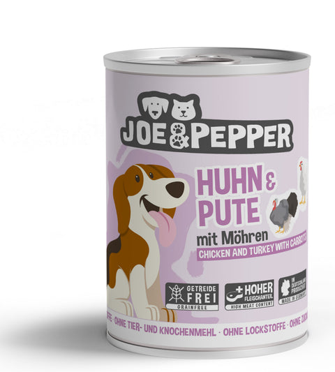Hrana umeda caini Joe Pepper, pui, curcan, morcovi, 400g, toate varstele image 0