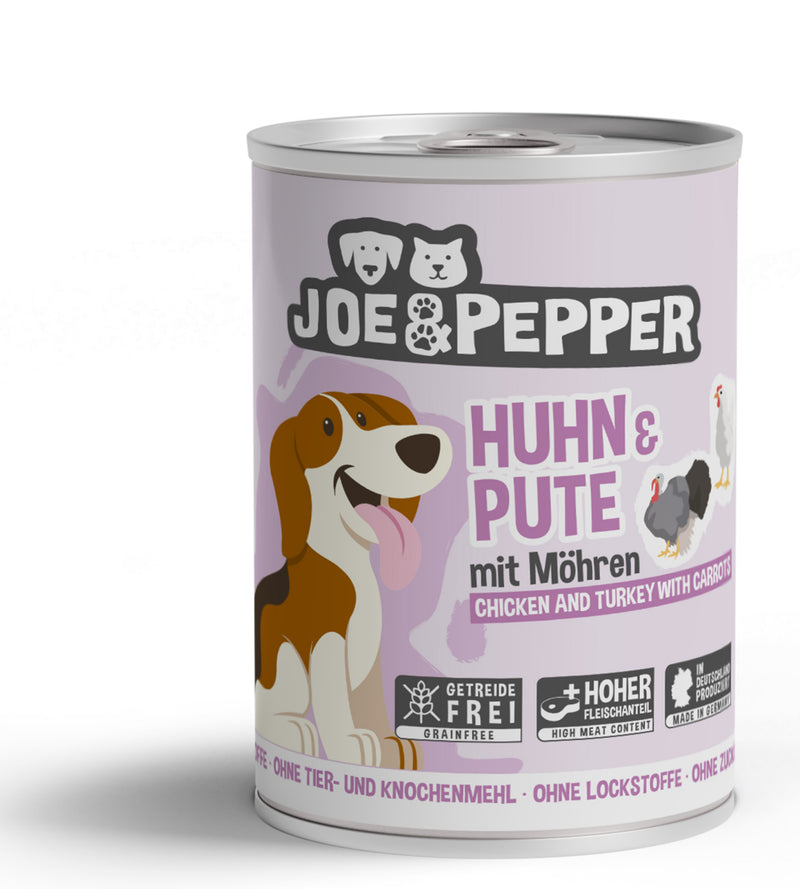 Hrana umeda caini Joe Pepper, pui, curcan, morcovi, 400g, toate varstele image 0